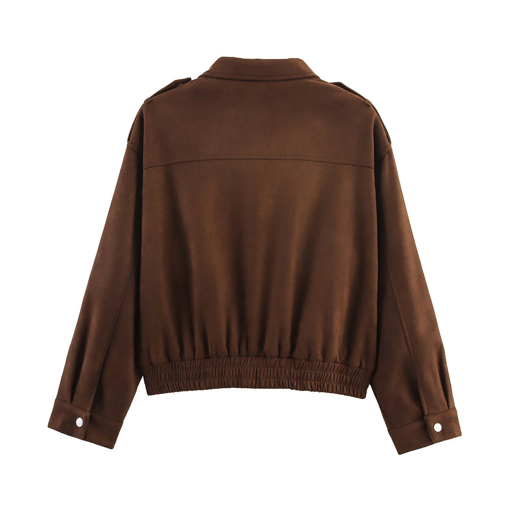Women's new fashion suede texture loose zipper jacket Coat