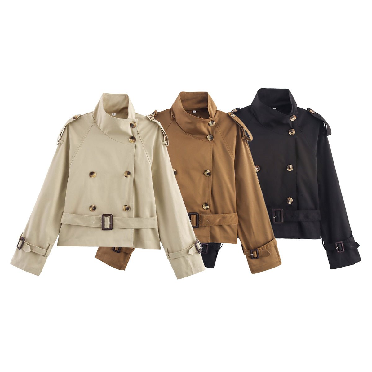 Women's New Fashion With Belt Short Double breasted Windbreaker Coat