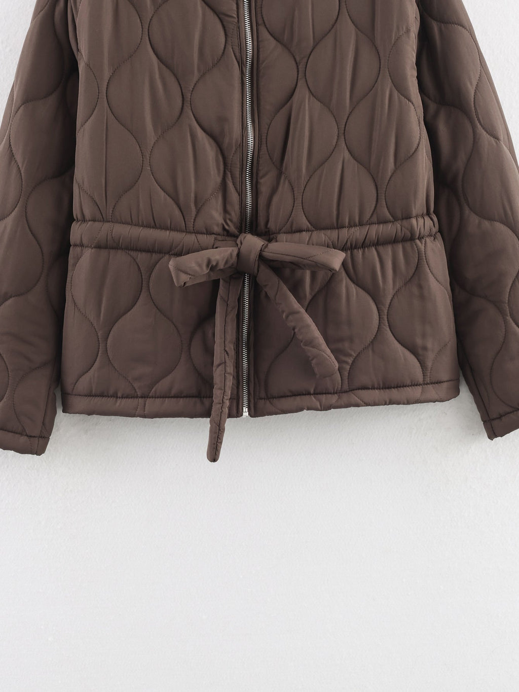 Women's with Belt round neck zipper cotton Coat